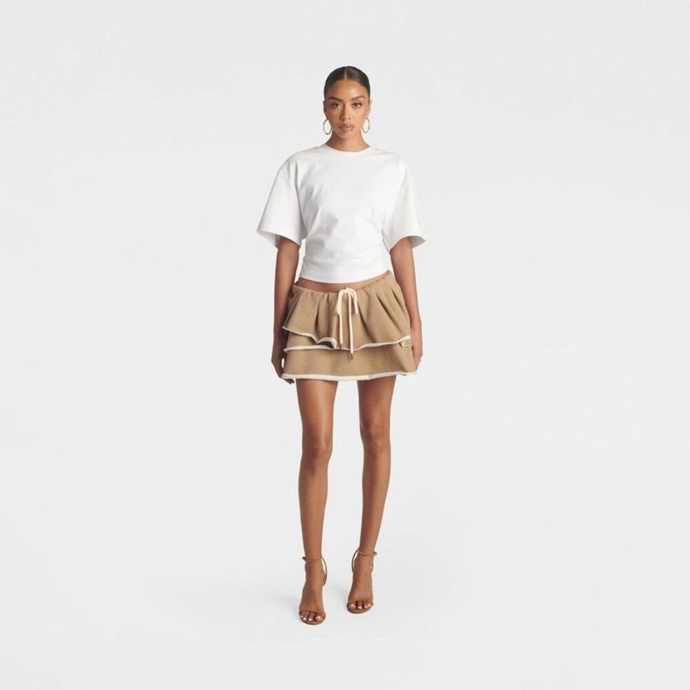 KBB by KAHLANA Women's 'The Tiered Mini Skirt' - Camel S - Picture 3 of 4